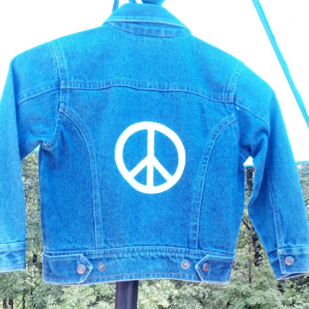 Kids Denim Jacket with Peace Sign - Blue